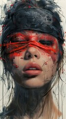 Intense Portrait of a Woman with Red and Black Paint