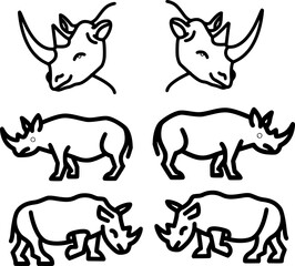 Rhino Vector Set: Powerful Rhinoceros Graphics, Endangered Species Art, Wildlife Illustration, Safari Animal Silhouettes, Strong Mammal Design