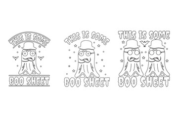 This Is Boo Sheet Ghost line Art Halloween T-Shirt