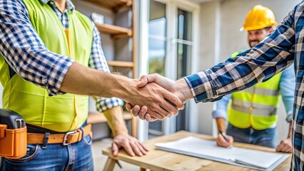 Home renovation agreement handshake between homeowner and contracto