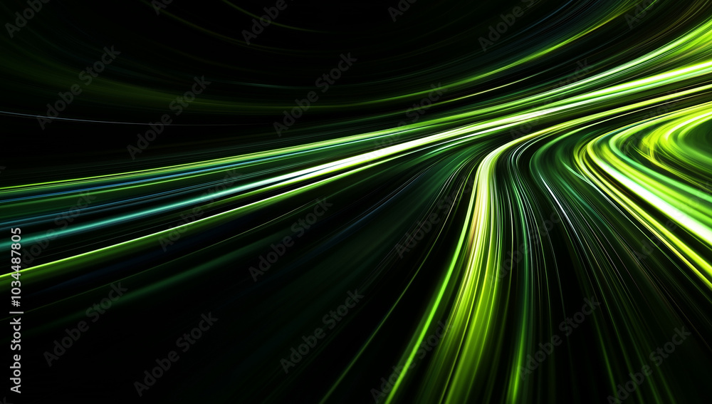 Poster blurred motion with light trails on a black background, creating a sense of speed and energy.
