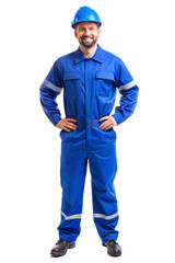 Confident worker in blue uniform