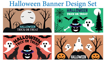 set of halloween banner and poster design. Halloween party posters, banner design. Halloween set of halloween party design