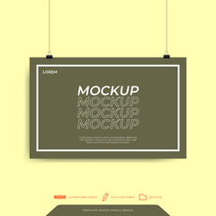 Vector realistic vintage retro paper poster hanging on a rope with clip - stock vector.