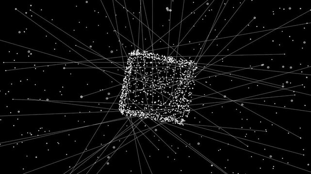 Puffed: Connecting Network box sph ere triangle line Doughnut Talking Pattern Space Geometric Landscape Modern Technology Design Background 4K stock animation video