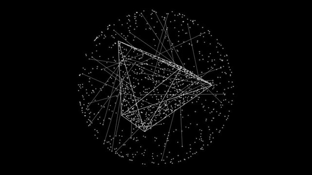 Puffed: Connecting Network box sph ere triangle line Doughnut Talking Pattern Space Geometric Landscape Modern Technology Design Background 4K stock animation video