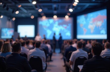 Naklejka premium Defocused background of medical conference or healthcare event. Hospital symposium, scientific exhibition, or pharmaceutical presentation. Professional networking or industry trade show concept 