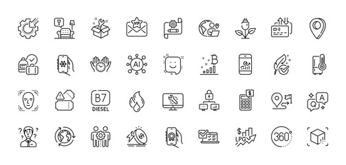 Support consultant, Lock and Air conditioning line icons pack. AI, Question and Answer, Map pin icons. Award app, Seo gear, Energy price web icon. Vector