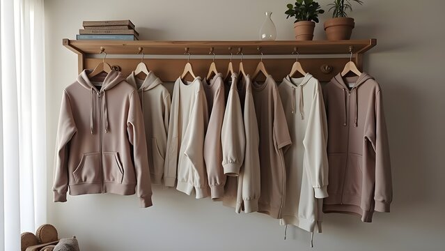 organic cotton, hoodies, tracksuits, wall shelf, for all ages, elegant , sophisticated