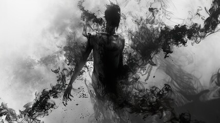 Fototapeta premium Abstract Smoke Figure - Haunting Black and White Art