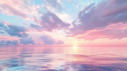 Fototapeta premium Dreamy pink and purple clouds reflected on water during a beautiful sunset