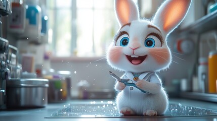 Cute Bunny in a Kitchen