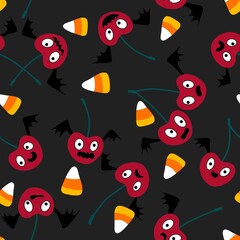 Halloween monsters seamless cherry vampire with wings pattern for wrapping paper