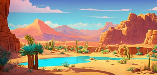Naklejka premium Colorful desert illustration art, AI generated