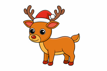 Reindeer with Santa Claus hats isolatedon white,vector new year elements for christmas design