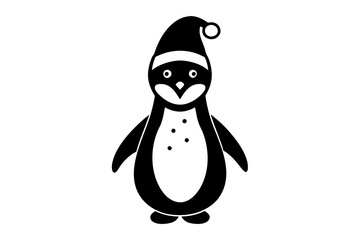 Penguin with Santa Claus hat ssilhouette  isolatedon white,vector new year elements for christmas design