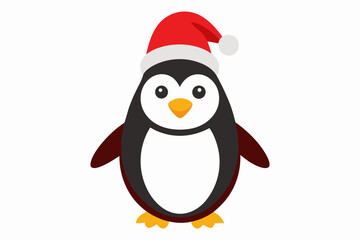 Penguin with Santa Claus hats isolatedon white,vector new year elements for christmas design