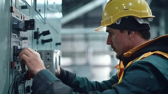 Electrician repairing an electrical panel in a factory, Video