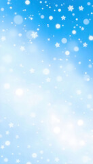 Fototapeta premium Soft falling snow banner featuring a light blue background with delicate snowflakes gently cascading, creating a serene winter atmosphere perfect for seasonal celebrations