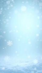 Fototapeta premium Soft falling snow banner featuring a light blue background with delicate snowflakes gently cascading, creating a serene winter atmosphere perfect for seasonal celebrations