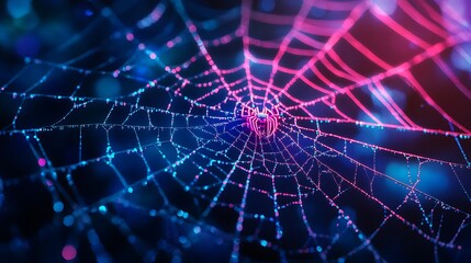 Stunning colorful spiderweb adorned with intricate patterns and vibrant neon lights