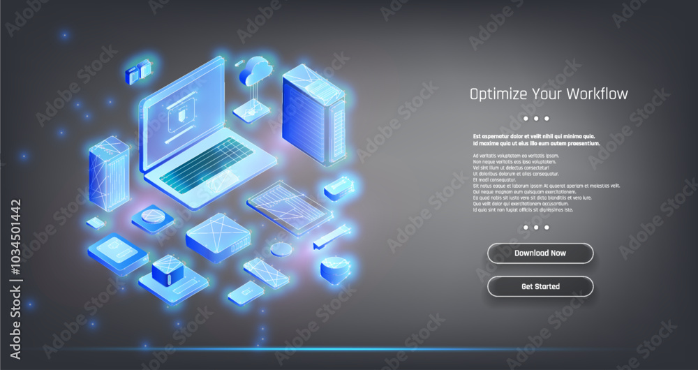 Poster enhance productivity with digital tools featuring a laptop and various applications in a modern work