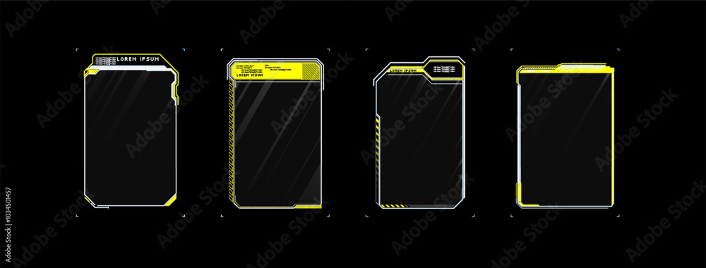 Poster futuristic digital interface panels with a sleek design in black and yellow colors for virtual displ