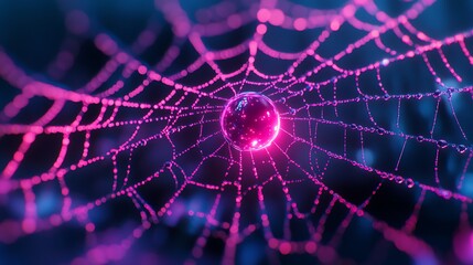 Unique colorful spiderweb with elaborate patterns glowing in neon lights picture