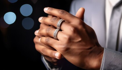a close up of hands wearing a ring symbolizing love and commitment this represents relationships and emotional connection