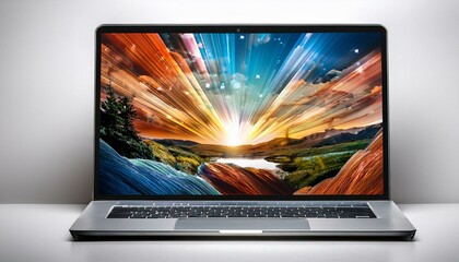 a high resolution laptop screen displaying a vibrant digital workspace placed on a white background emphasizing clean design and productivity in a tech savvy environment