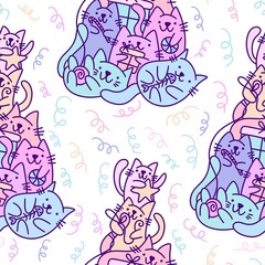 Christmas tree seamless cats pattern for wrapping paper and fabrics and kids