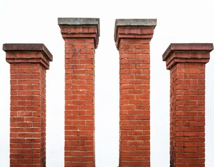 four red brick pillars isolated on white background