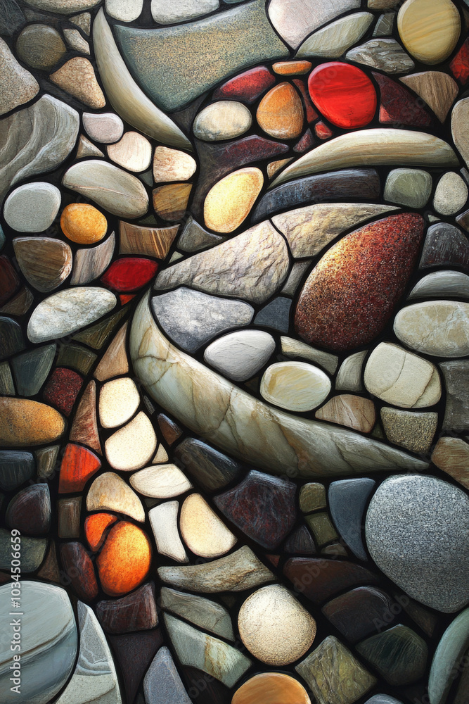 Aufkleber a stunning mosaic of smooth stones in an array of colors and shapes is artfully displayed together. 