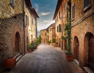 Fototapeta premium narrow street in a village of val d orcia
