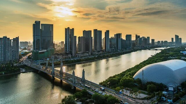China Beijing Tongzhou Beijing-Hangzhou Grand Canal sunset clouds time-lapse