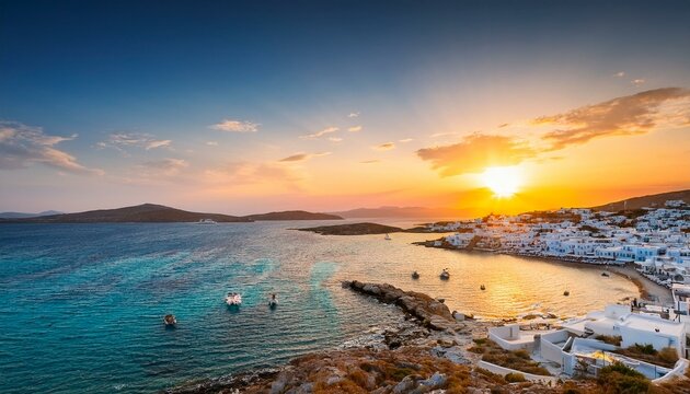 sunset over the sea of paros greece