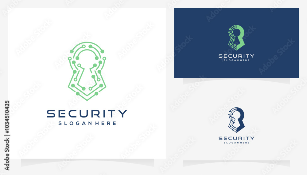 Wall mural abstract vector keyhole and security system icons symbols. creative circuit data technology protecti
