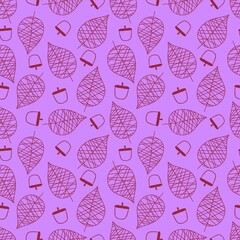 Autumn oak seamless leaves and acorns pattern for fabrics and linens