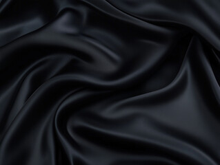 Obraz premium A close-up of the black silk fabric texture, which is slightly wavy and smooth in shape, abstract background with minimal detail. The image showcases the fine graininess of the material