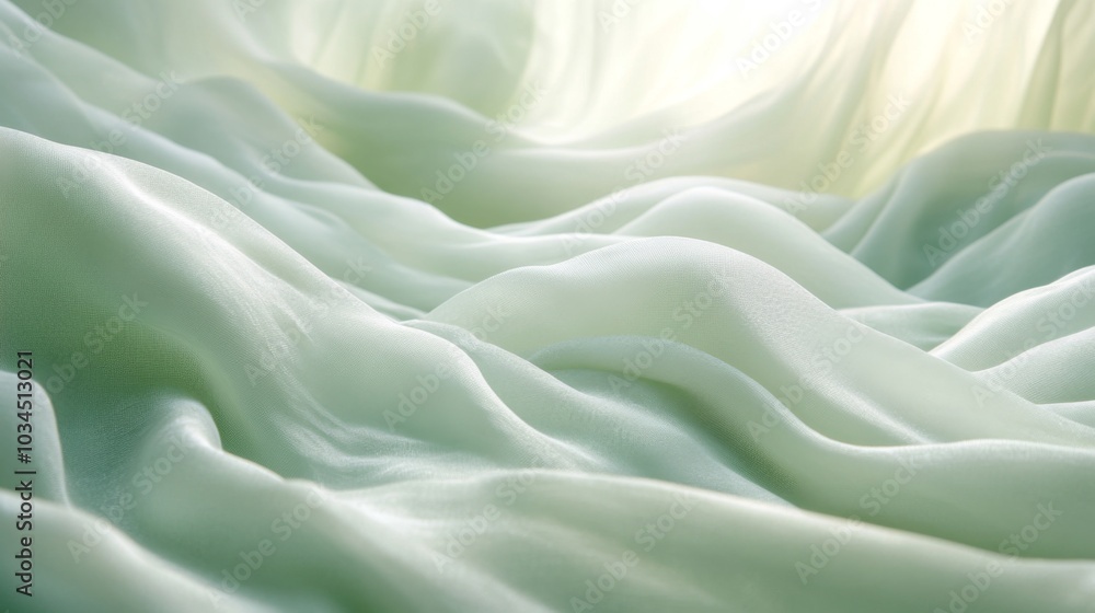 Poster soft, flowing fabric creates gentle waves in a serene environment, beautifully illuminated by warm, 