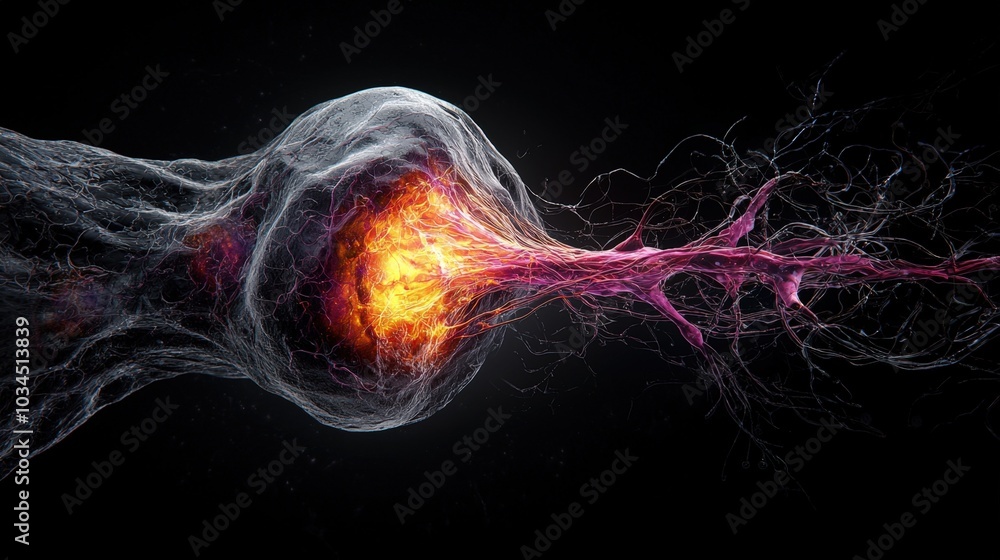 Poster exploring the intricacies of neural stem cells as they generate neurons and glial cells in a modern 