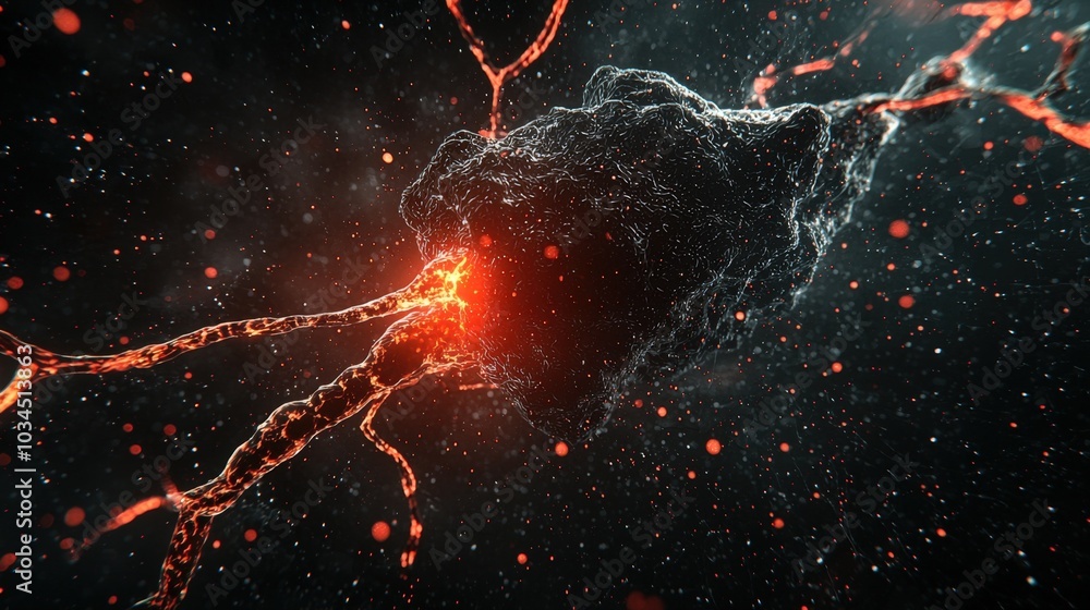 Poster exploring the dynamic life of neural stem cells in a laboratory setting for advancing neuron and gli