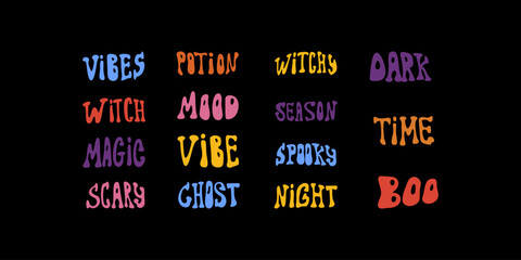 Halloween phrase handwritten lettering in circle shape in groovy style