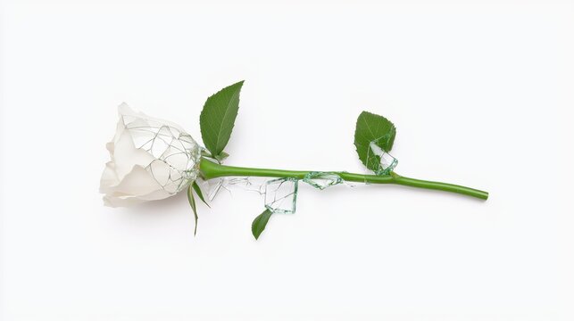 A delicate white flower crafted from shattered glass, symbolizing hope's fragility amidst challenging times and adversity