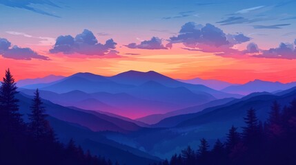 Obraz premium Sunset over mountains with clouds (Carpathians, Ukraine).