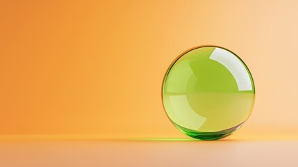 A mesmerizing semi-translucent green sphere reflecting soft light against a warm orange background, creating an enchanting visual contrast