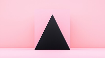 Fototapeta premium A striking black pyramid contrasts beautifully against a soft pastel pink background, showcasing modern artistic design and bold minimalism