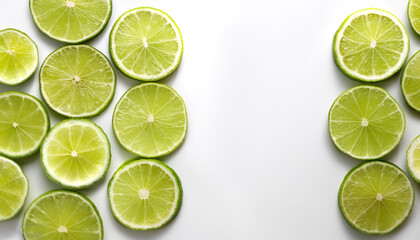 Fototapeta premium slices lime fruit pattern with side position provides copy space for text. background concept isolated white
