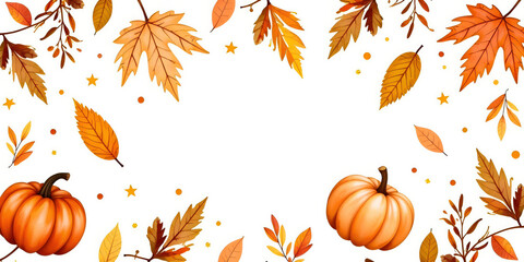 Naklejka premium A seamless watercolor Thanksgiving pattern featuring autumn leaves, pumpkins, acorns, and seasonal elements in warm, earthy tones. Perfect for festive backgrounds and fall designs.