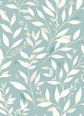 Seamless pattern featuring white leaves on a pale mint background
